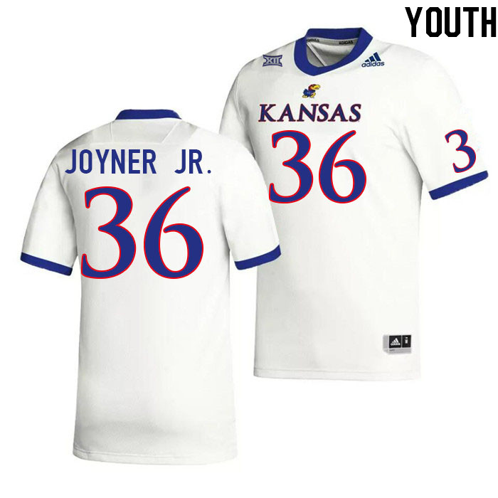 Youth #36 Patrick Joyner Jr. Kansas Jayhawks College Football Jerseys Stitched Sale-White